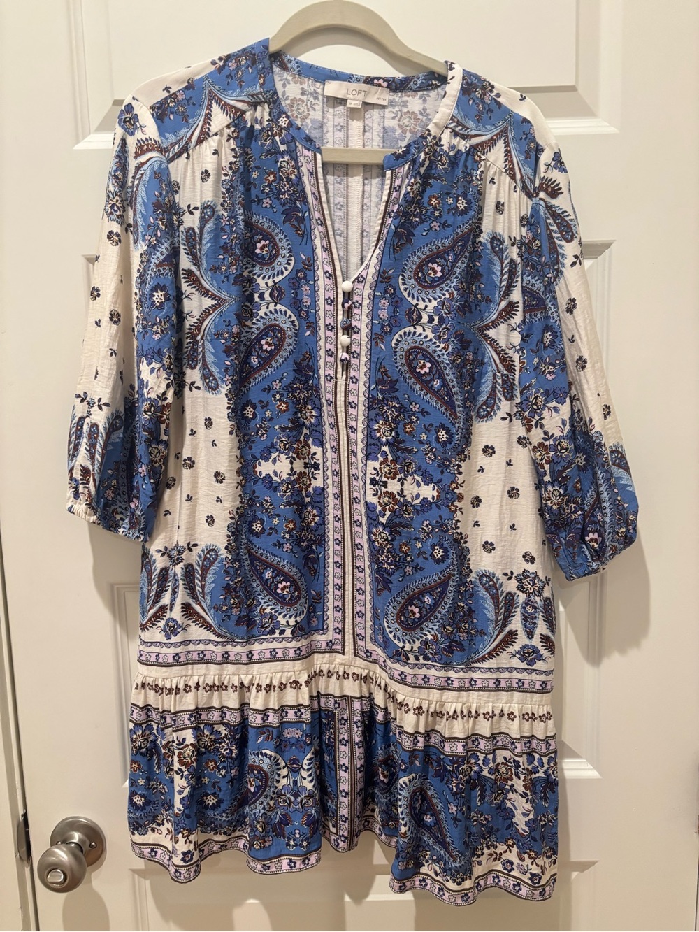 LOFT Blue and Cream Paisley Mini Dress